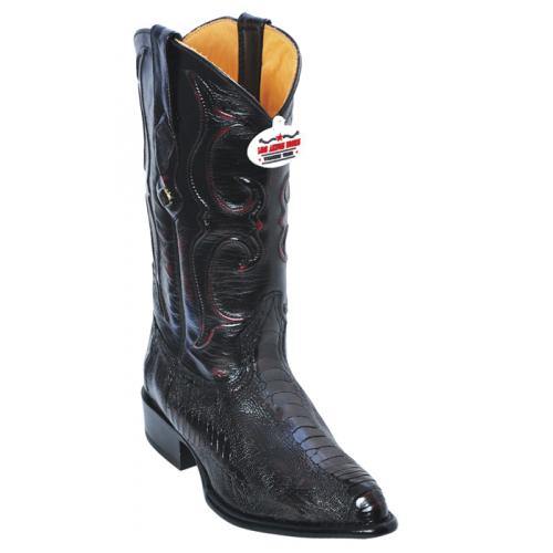 Los Altos Black Cherry Genuine All-Over Ostrich Leg J-Toe Cowboy Boots 990518
