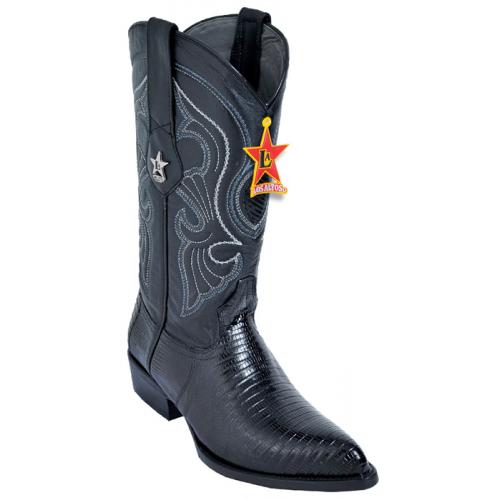 Los Altos Black Genuine All-Over Lizard  J-Toe Cowboy Boots 990605