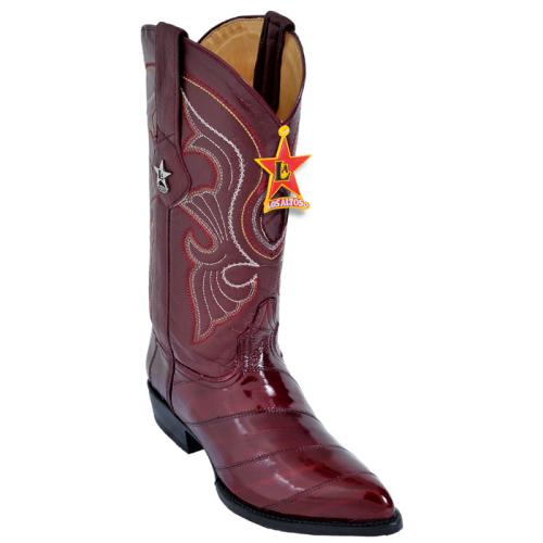 Los Altos Burgundy Genuine All-Over Eel J-Toe Cowboy Boots 990806