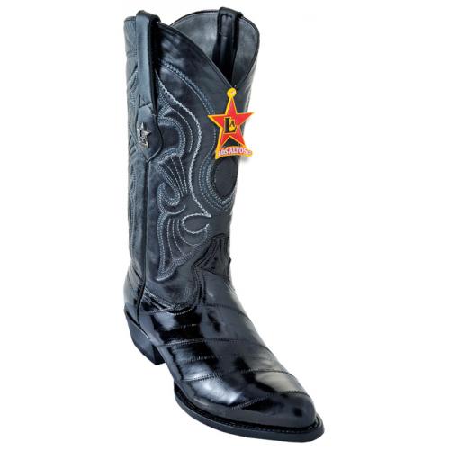 Los Altos Black Genuine All-Over Eel J-Toe Cowboy Boots 990805