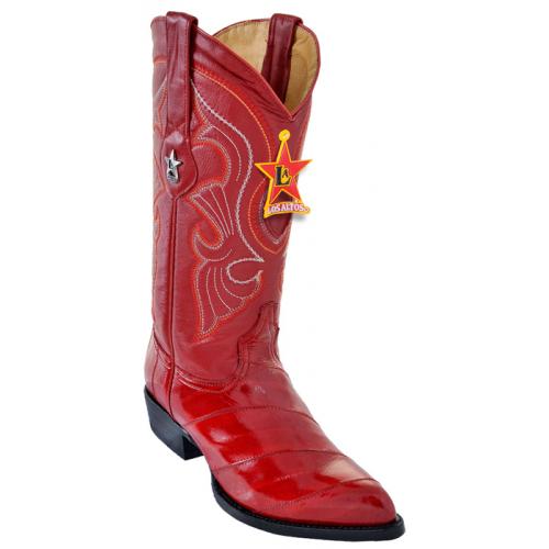 Los Altos Red Genuine All-Over Eel J-Toe Cowboy Boots 990812