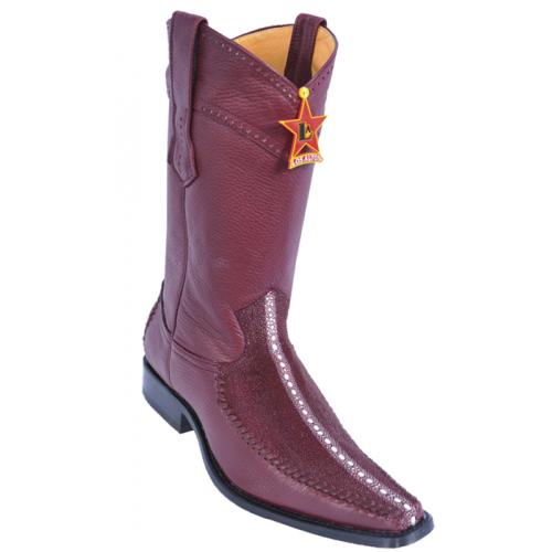 Los Altos Burgundy Genuine Stingray Rowstone W/ Deer Skin Square Toe Cowboy Boots 771106