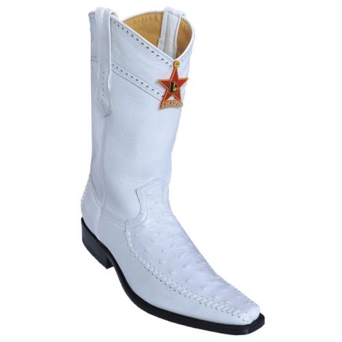 Los Altos White Genuine Ostrich With Deer Square Toe Cowboy Boots 770328