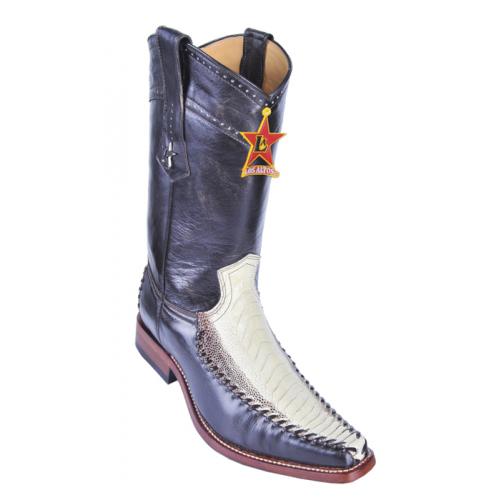 Los Altos Winterwhite Genuine Ostrich Leg With Deer Square Toe Cowboy Boots 770577