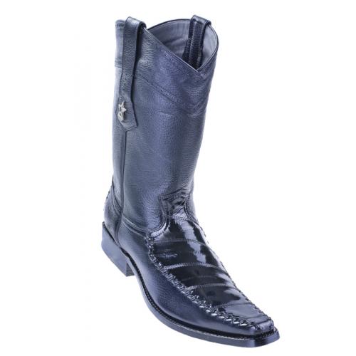 Los Altos Black Genuine Eel / Deer Skin Square Toe Cowboy Boots 770805
