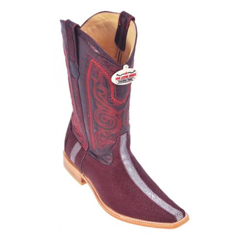 Los Altos Burgundy Genuine All-Over Stingray Rowstone Finish Square Toe Cowboy Boots 716006