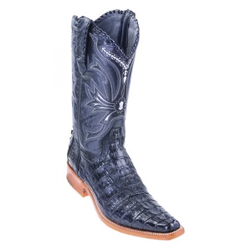 Los Altos Black All-Over Genuine Crocodile Tail Square Toe Cowboy Boots 710105