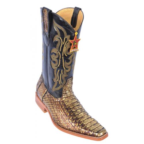 Los Altos Gold Genuine All-Over Python Square Toe Cowboy Boots 715744