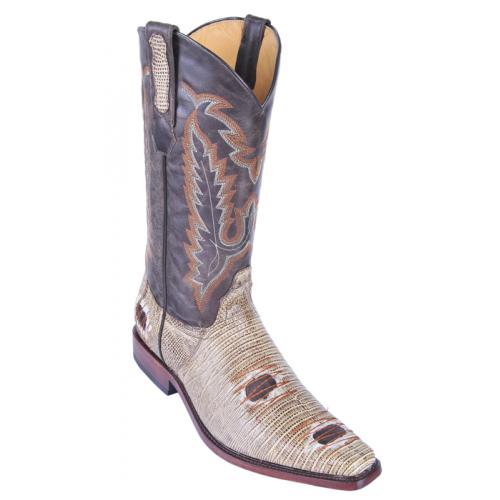 Los Altos Rustic Brown Genuine Lizard With Patches Square Toe Cowboy Boots 71P0785