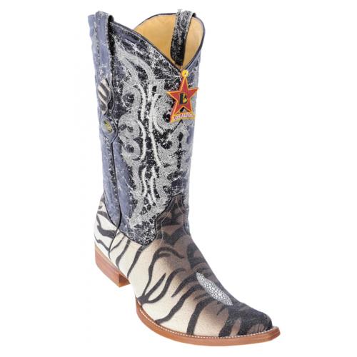 Los Altos Brown White All-Over Stingray Row Stone Tiger Print 3X Toe Cowboy Boots 3955573