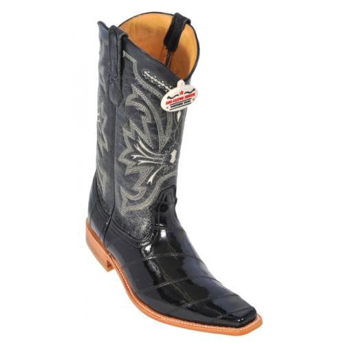 Los Altos Black Genuine All-Over Eel Square Toe Cowboy Boots 710805