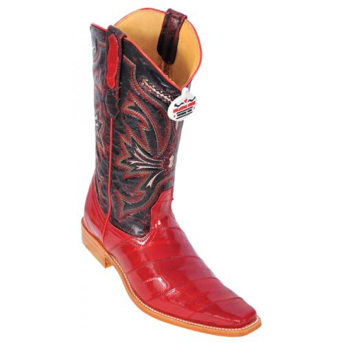 Los Altos Red Genuine All-Over Eel Square Toe Cowboy Boots 710812