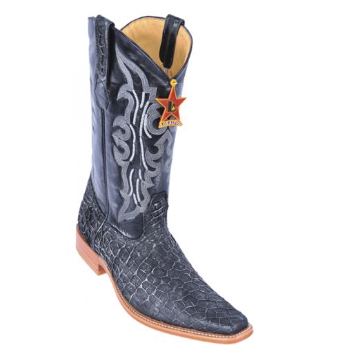 Los Altos Black Silver Genuine All-Over Menudo Square Toe Cowboy Boots 714591
