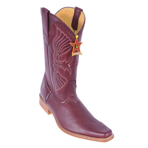 Los Altos Burgundy Genuine All-Over Deer Skin Square Toe Cowboy Boots 718306