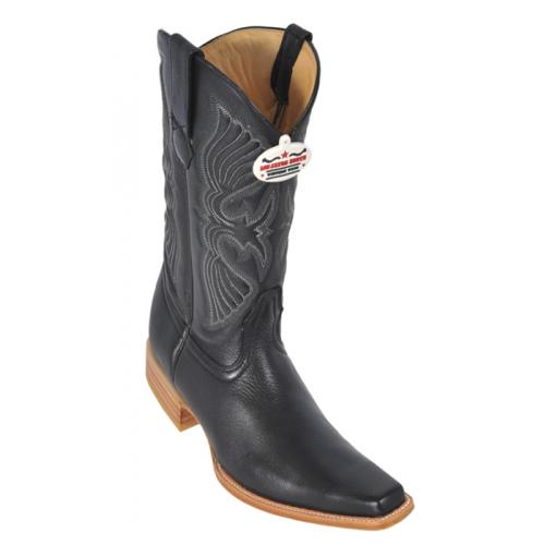 Los Altos Black Genuine All-Over Deer Skin Square Toe Cowboy Boots 718305