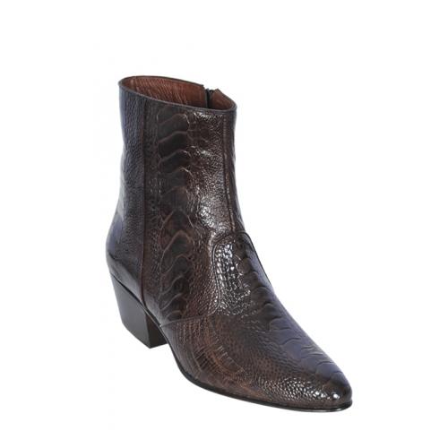 Los Altos Brown Genuine All-Over Ostrich Leg Medium Round Toe Ankle Boots  630507