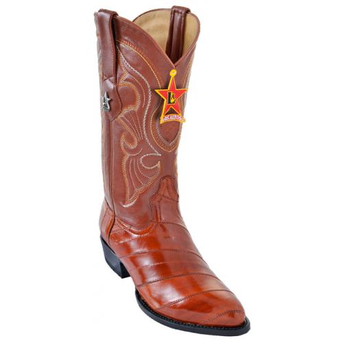 Los Altos Cognac Genuine All-Over Eel Skin Medium R-Toe Cowboy Boots 600803