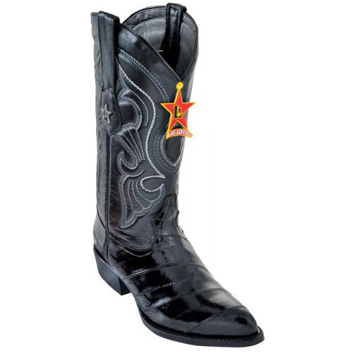Los Altos Black Genuine All-Over Eel Skin Medium R-Toe Cowboy Boots 600805