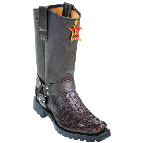 Los Altos Brown Genuine All-Over Crocodile Tail Skin Biker Boots 550107