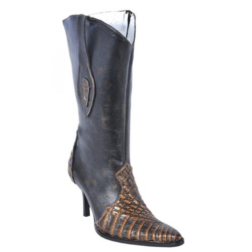 Los Altos Ladies Copper Genuine Crocodile High Top  Boots With Zipper 371834