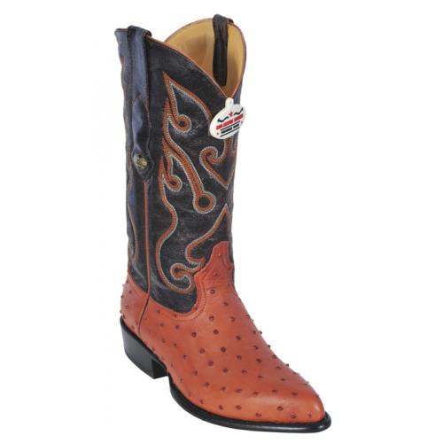 Los Altos Cognac All-Over Ostrich  J - Toe Print Cowboy Boots 3992303