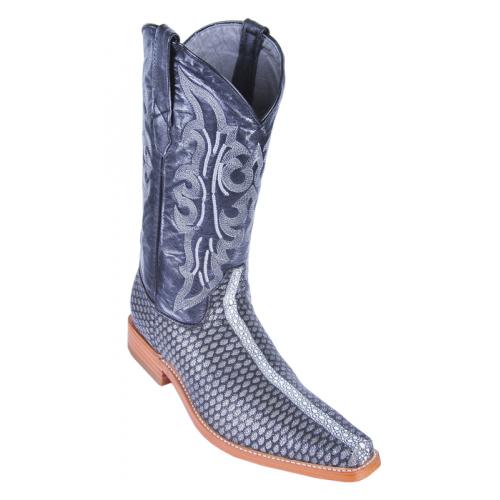 Los Altos Black Silver Genuine All-Over Stingray Print Rowstone Medium R-Toe Cowboy Boots 3716991
