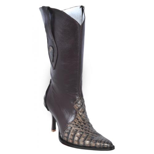 Los Altos Ladies Rustic Brown Genuine Crocodile High Top Boots With Zipper 371885