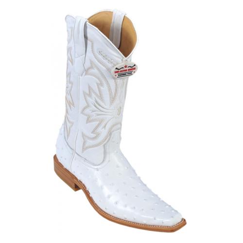 Los Altos White Genuine All-Over Ostrich Leg Square Toe Print  Cowboy Boots 3710328