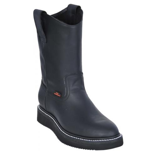 Los Altos Black Men's Genuine Leather Work Vibram Sole Boots 505405