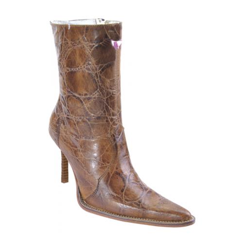 Los Altos Ladies Honey Crocodile Print Short Top  Boots With Zipper 369451