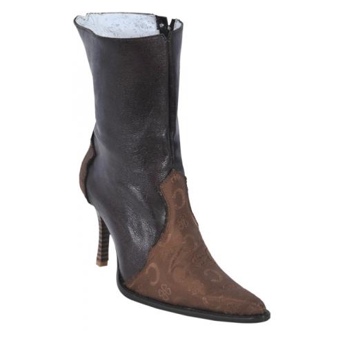 Los Altos Ladies Brown Fashion Short Top  Boots With Zipper / Design On The Vamp 365307