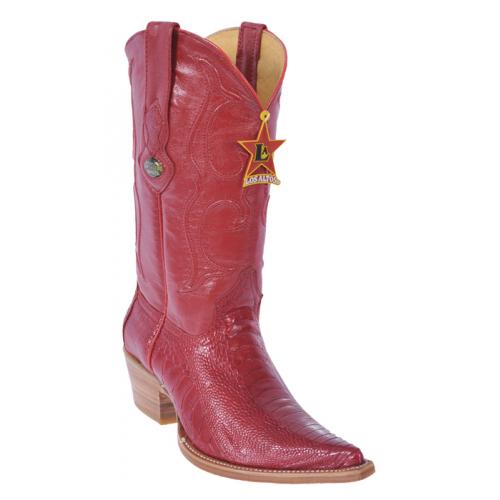 Los Altos Ladies Red Genuine Ostrich Leg 3X-Toe Cowgirl Boots 350512