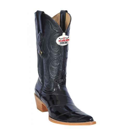 Los Altos Ladies Black Genuine Eel 3X-Toe Cowgirl Boots 350805