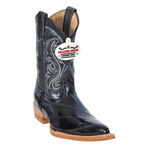 Los Altos Kid's Black Genuine Eel 3X Toe Cowboy Boots 450805