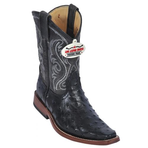 Los Altos Kid's Black Genuine Ostrich Square Toe Cowboy Boots 430305