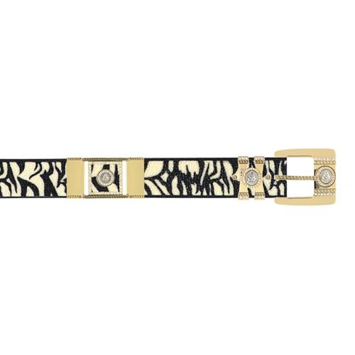 Los Altos Black White Tiger Design Genuine Stingray With Rhinestone / Gold Plated Brackets Belt C195655