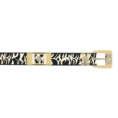Los Altos Black White Tiger Design Genuine Stingray With Rhinestone / Gold Plated Brackets Belt C195556