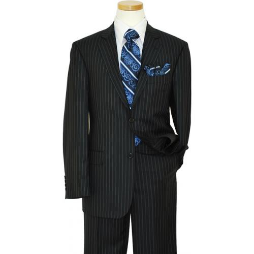 Extrema By Zanetti Navy Blue / White Dual Pinstripes Super 140's Wool Suit FU1914/4