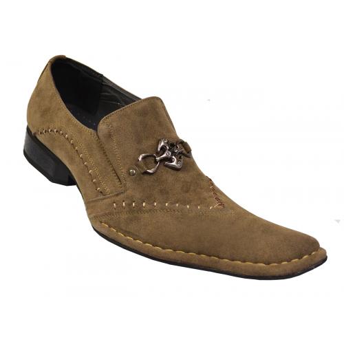 Antonio Zengara Khaki Suede Loafer Shoes With Metal Bracelet Diagonal Toe A401295
