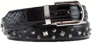 Mauri "100/35" Black Genuine Alligator Dover Brush Off Silver Studded Leather Belt - Click Image to Close