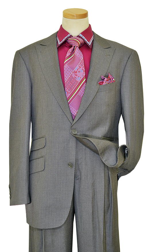 Mecca "Z23" Grey With Lavender Pinstripes Super 120'S Hand-Pick Stitching Suit LF017 - Click Image to Close