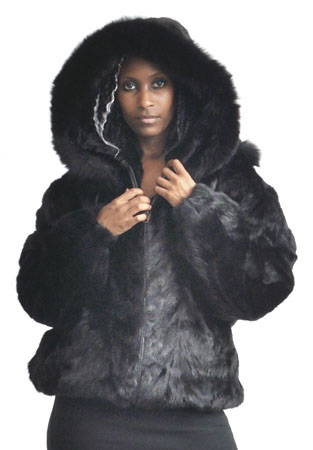 Winter Fur Ladies Black Pieces Mink Jacket With Detachable Hood W03S04BK - Click Image to Close
