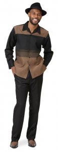 Montique Black / Camel Woven Multi-Stitch Design Long Sleeve Outfit 2050