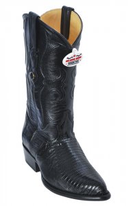 Los Altos Black Genuine All-Over Lizard Teju J-Toe Cowboy Boots 990705