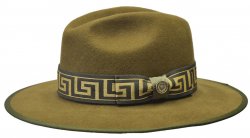 Bruno Capelo Olive / Gold Greek Banded Wool Flat Brim Fedora Dress Hat WE-976