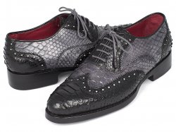 Paul Parkman ''27GYPT51'' Black / Gray Genuine Python Wingtip Shoes.