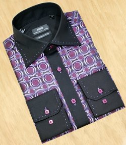 Steven Land Black Violet Circular Design With Violet Hand-Pick Stitching 100% Cotton Dress Shirt DS 980