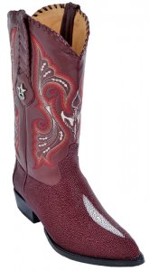 Los Altos Burgundy Genuine Stingray Single & Rowstone J-Toe Cowboy Boots 991206