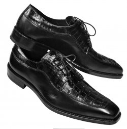 Mezlan "Montreal" Black Genuine Crocodile / Calfskin Lace-Up Shoes 14150-F