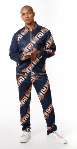 Stacy Adams Navy / Orange Cotton Blend Modern Fit Tracksuit Outfit 240